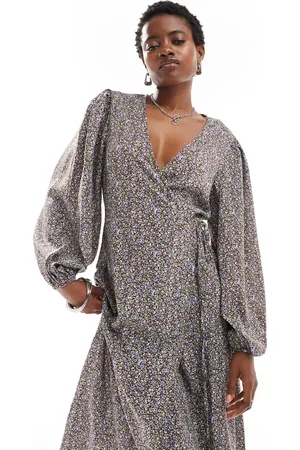 Glamorous Maxi wrap dress in brown blue floral