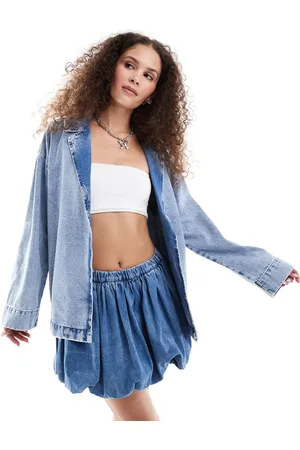 Noisy May Denim slouchy blazer in light wash