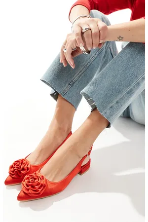 Glamorous Slingback rosette pointed toe flats in black
