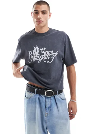 ASOS Cropped relaxed t-shirt in heavyweight 220gsm with grunge print and raw hem