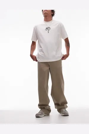 Topman Extra wide leg twill pants in stone