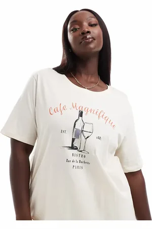 ONLY Cafe magnifique print boxy T-shirt in beige
