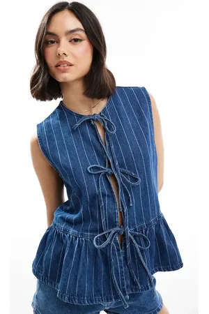 ASOS Denim tie front top in stripe