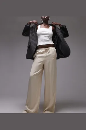 Topshop Satin drawstring pants in oyster