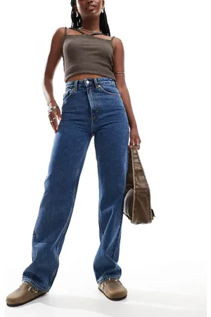 Monki Zami high waist straight leg jeans in mid
