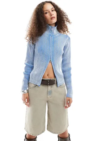 Weekday Panther chunky rib knit zip up cardigan in washed
