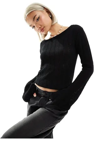 Weekday Semi sheer slim fit sweater with flared sleeves in