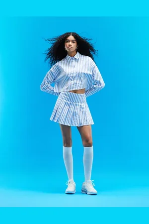 ASOS Cotton poplin pleated mini skirt in stripe - part of a set
