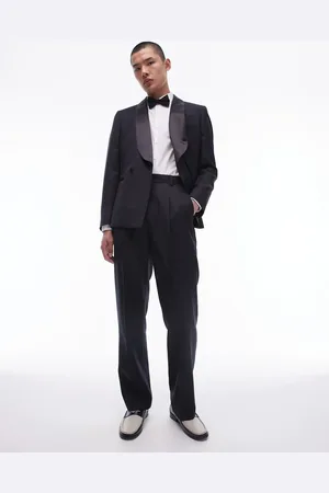 Topman Premium straight high rise relaxed wool rich tux suit pants in