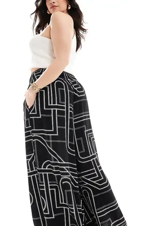 Yours Wide leg culottes in mono abstract