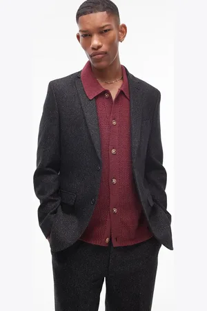 Topman Slim salt and pepper wool mix suit jacket in