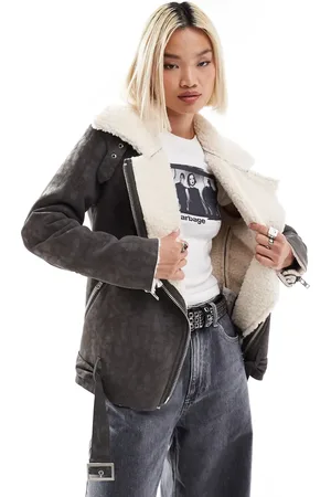 Glamorous Buckle collar detail cream aviator coat