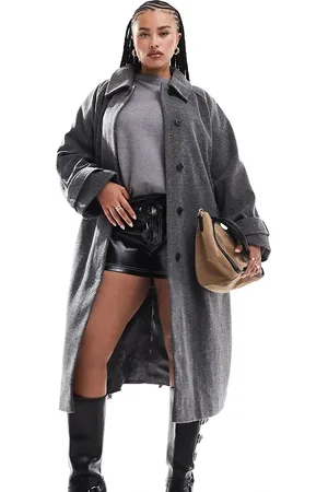 ASOS ASOS DESIGN Curve herringbone top collar longline coat in charcoal