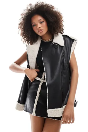SNDYS Leather look contrast borg detail vest in - part of a set