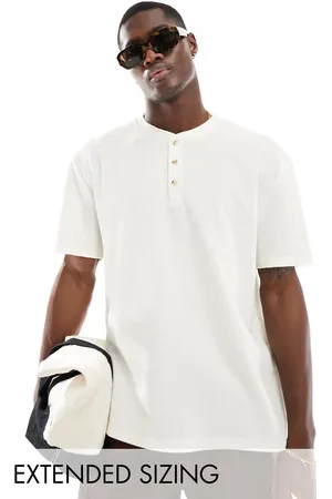 ASOS Relaxed t-shirt with button up collar in cream