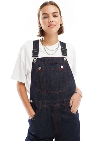 ASOS Denim overalls with contrast stitch in indigo