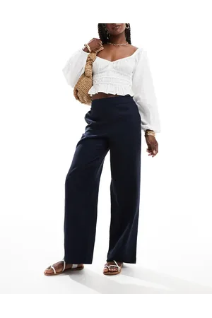 JDY High waist pull on linen mix pants in