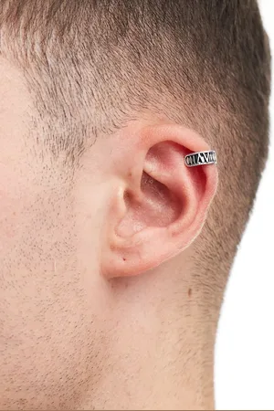ASOS Waterproof stainless steel ear cuff with Roman numerals in tone