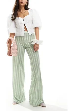 ASOS Textured wide leg pull on pants in green stripe