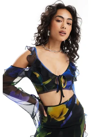 ASOS Cold shoulder crop top in large floral print - part of a set