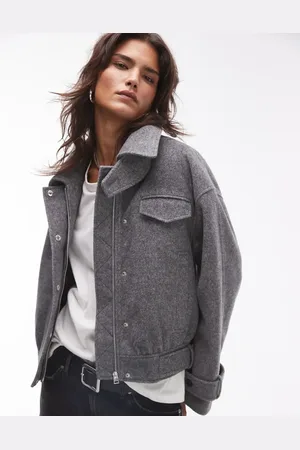 Topshop Wool bomber jacket with tab detail in