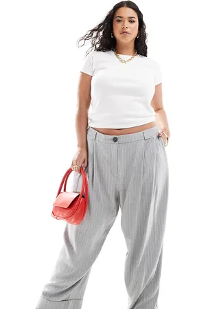 ASOS ASOS DESIGN Curve tapered tailored pants with turn up hem in stripe