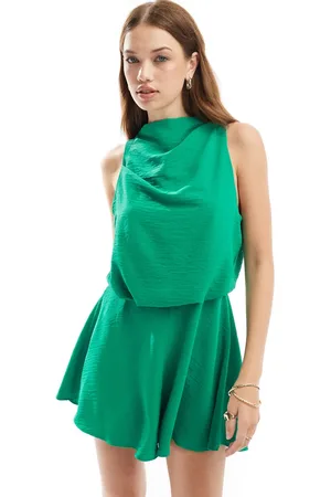 ASOS High neck blouson romper in bright