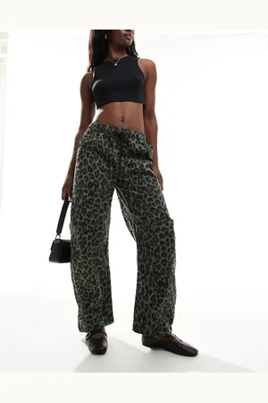 Pull&Bear Slouchy wide leg jean in khaki leopard print