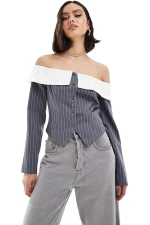 Extro & Vert Corset bandeau blazer top in gray stripe