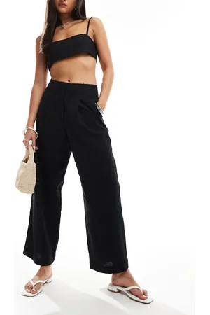 ASOS Raw edge barrel leg tailored pants with linen in