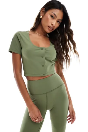 ASOS Studio soft touch active short sleeve cardigan in khaki