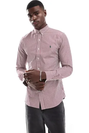 Ralph Lauren Icon logo stripe slim fit poplin shirt in wine/white