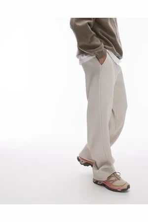 Topman Wide leg plisse pants in light stone
