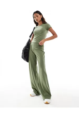ASOS Icon soft touch wide leg dance pants in khaki