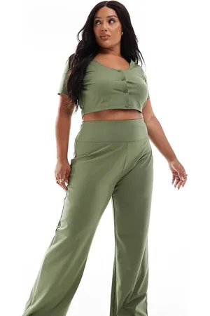 ASOS Curve Icon soft touch wide leg dance pants in khaki
