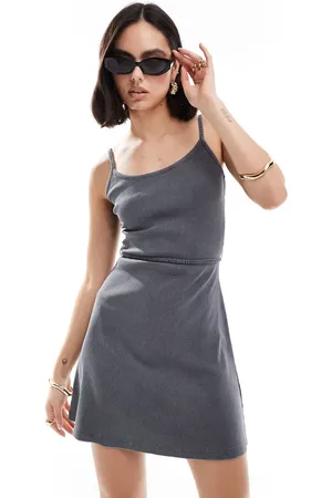 ASOS Cami skater mini dress with tie waist in washed