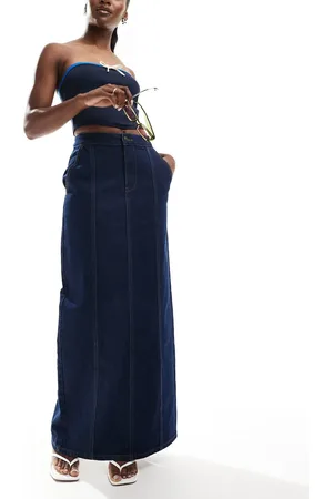 EVER NEW Contrast stitch denim maxi skirt in dark wash