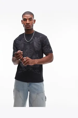 Topman Premium oversized fit T-shirt with religious icons front and back print in washed