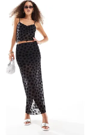 Monki Double layer mesh flock velvet maxi skirt in - part of a set