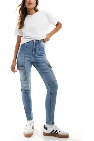 Miss Selfridge Cargo skinny jeans in mid wash