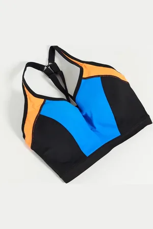 Pour Moi Fuller Bust Energy lightly padded color block underwire sports bra in blue/orange