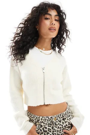 Miss Selfridge Zip front crop cardigan in cream