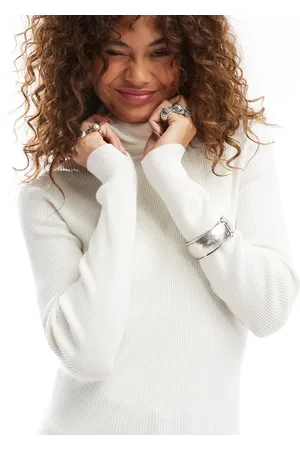 COLLUSION Soft knitted ribbed roll neck in ecru