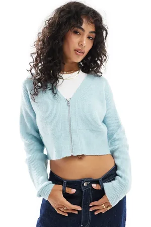 Miss Selfridge Zip front crop cardigan in pale