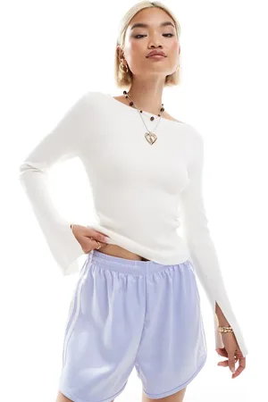 COLLUSION Ribbed slash neck fine gauge sweater in ecru