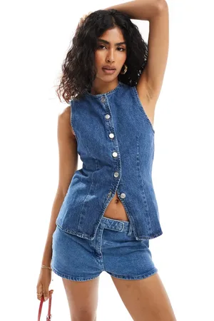ASOS Denim long line vest in mid