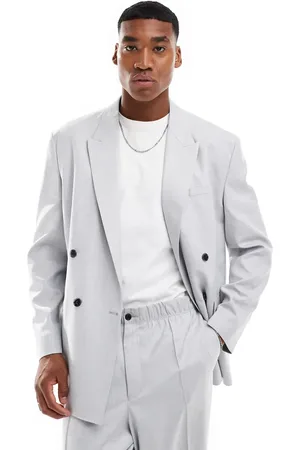 ASOS Double breasted relaxed suit jacket in light crosshatch