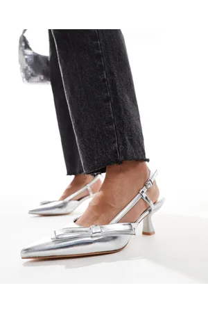 Glamorous Slingback kitten heel shoes with bow in