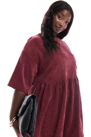 ASOS ASOS DESIGN Curve cord T-shirt mini dress in burgundy