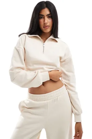 Miss Selfridge Half zip crop sweatshirt in ecru - part of a set